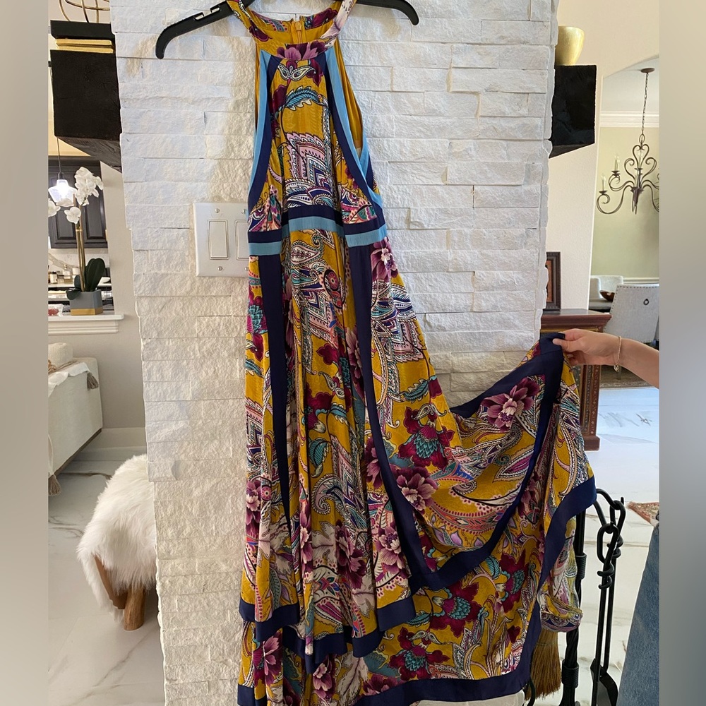 NWT Anthropologie Mustard Yellow and Purple Maxi Dress